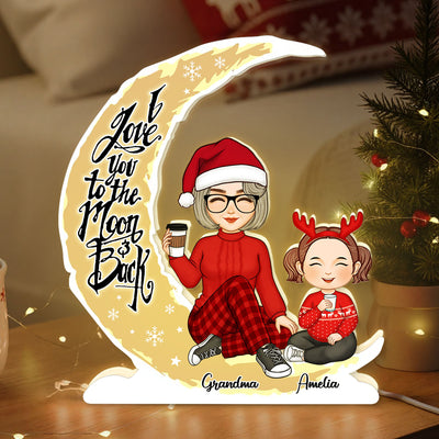 Cute Grandma & Grandkid On Yellow Moon Christmas Gift Personalized Light Box