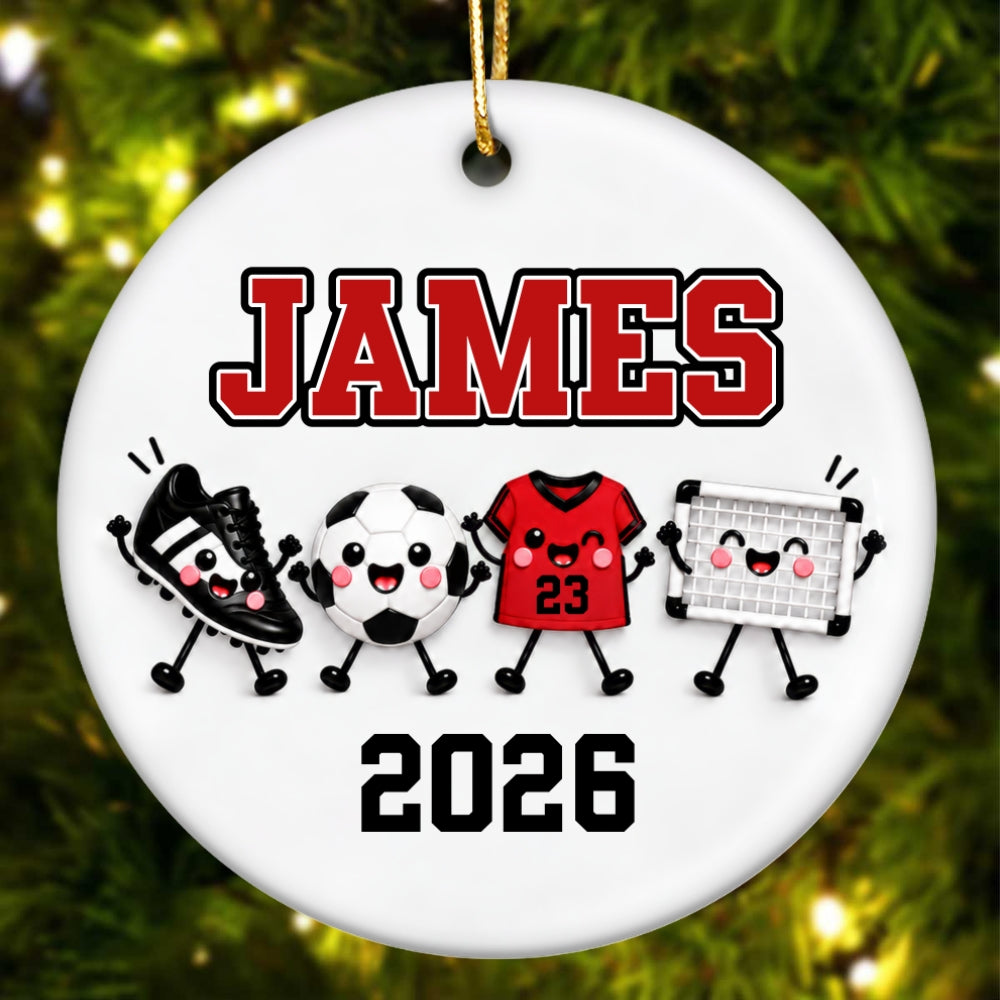 Soccer Things 2D Flat - Personalized Ceramic Ornament – Custom Name Soccer Christmas Keepsake Gift for Player, Son, Daughter, Teen & Soccer Fan