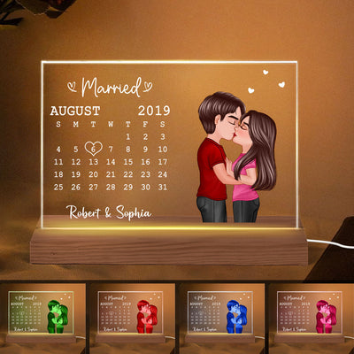 Doll Couple Kissing Anniversary Date Gift For Him For Her Personalized Custom Shape Acrylic Plaque LED Night Light
