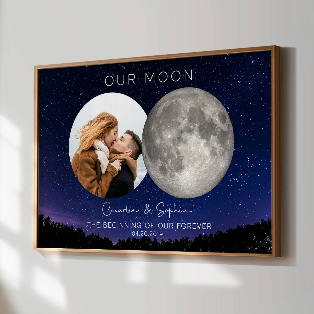 Our Moon Couple Custom Photo Moon Phase Art Anniversary Gift For Him, Gift For Her Wedding Gift Personalized Poster