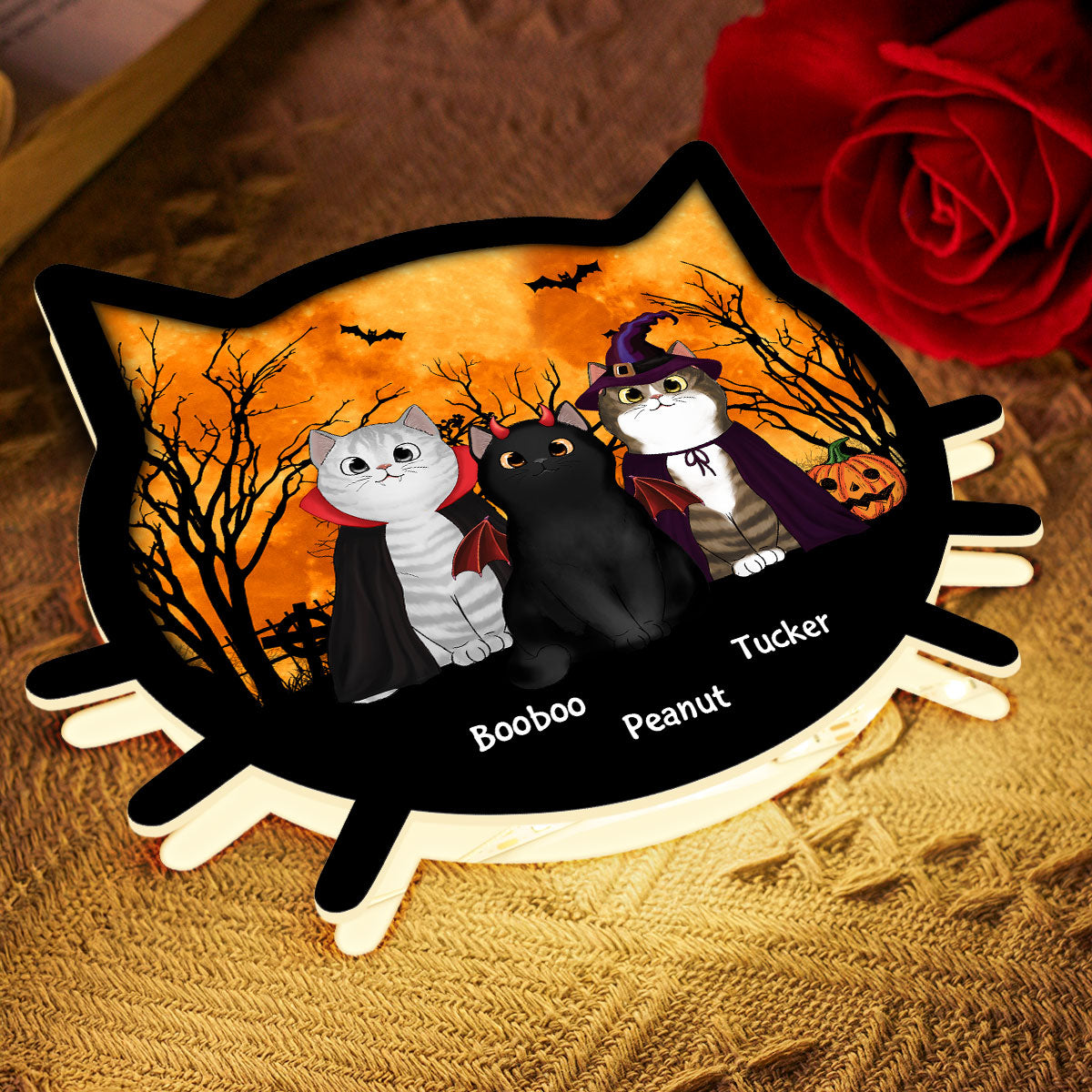 Spooky Halloween Theme Cat Face - Personalized Light Box
