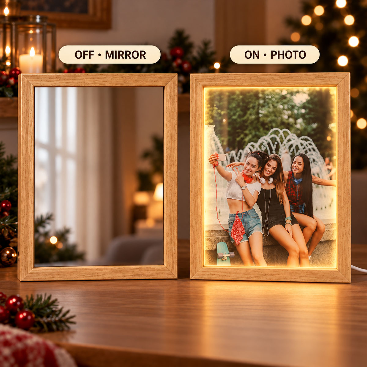 Custom Besties Sisters Photo Art - Personalized Mirror Light Box - Heartfelt Christmas Gift for Best Friends, Sisters, Siblings, Gift for Her, Birthday Gift