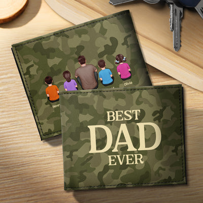 Dad We Love You Back View Man Sitting With Kids Personalized Printed Men‘s Wallet