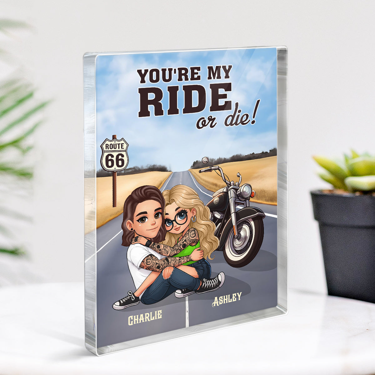 Bikers Couple Riding Partners for Life Personalized Acrylic Block Plaque, Gift for him, Gift for her
