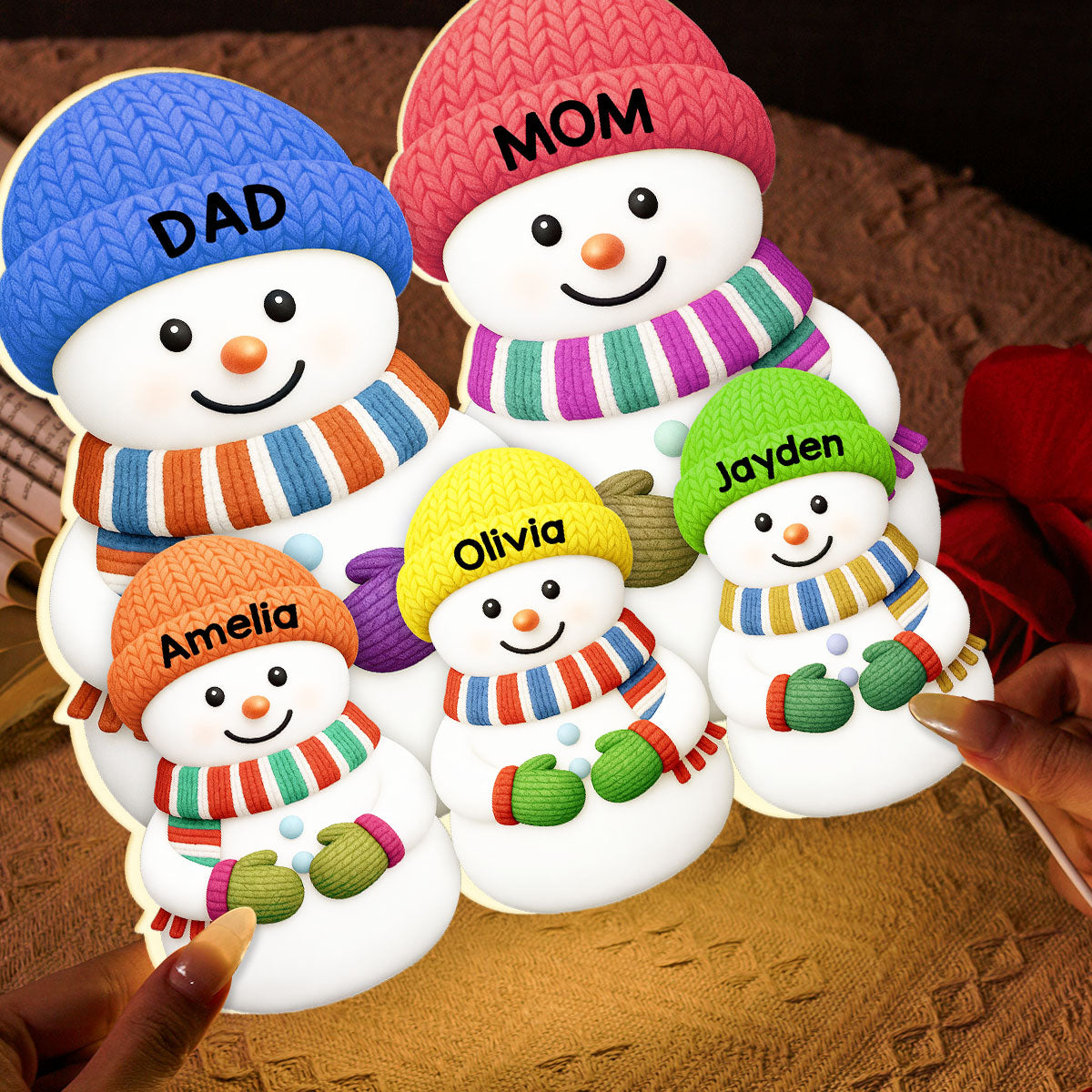 Christmas Cozy Vibe Family Dad Mom And Kids Snowman Together - Personalized Light Box - Christmas Decoration For Family