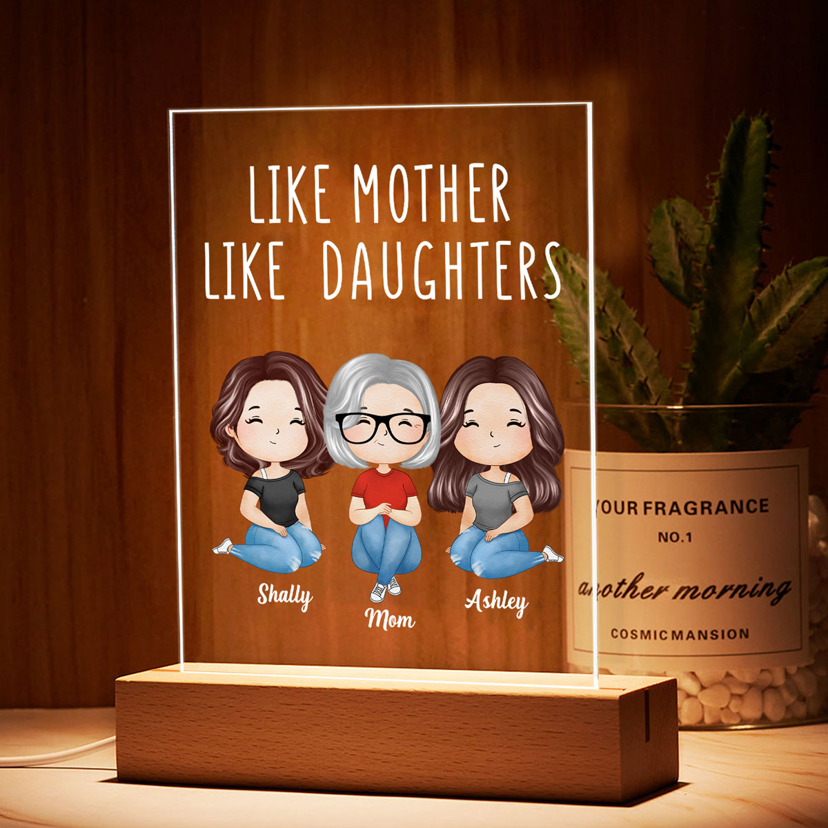 Like Mother Like Daughter Doll Woman Sitting Watercolor Style Personalized LED Night Light