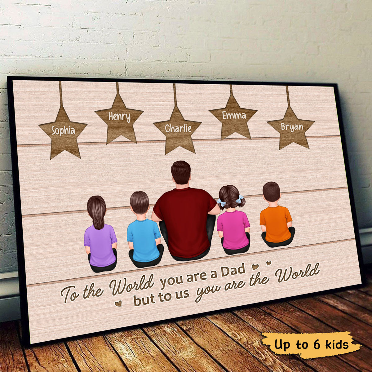Best Dad Ever Back View Man Kids Dog Cat Sitting Under Stars Personalized Poster, Gift For Dad