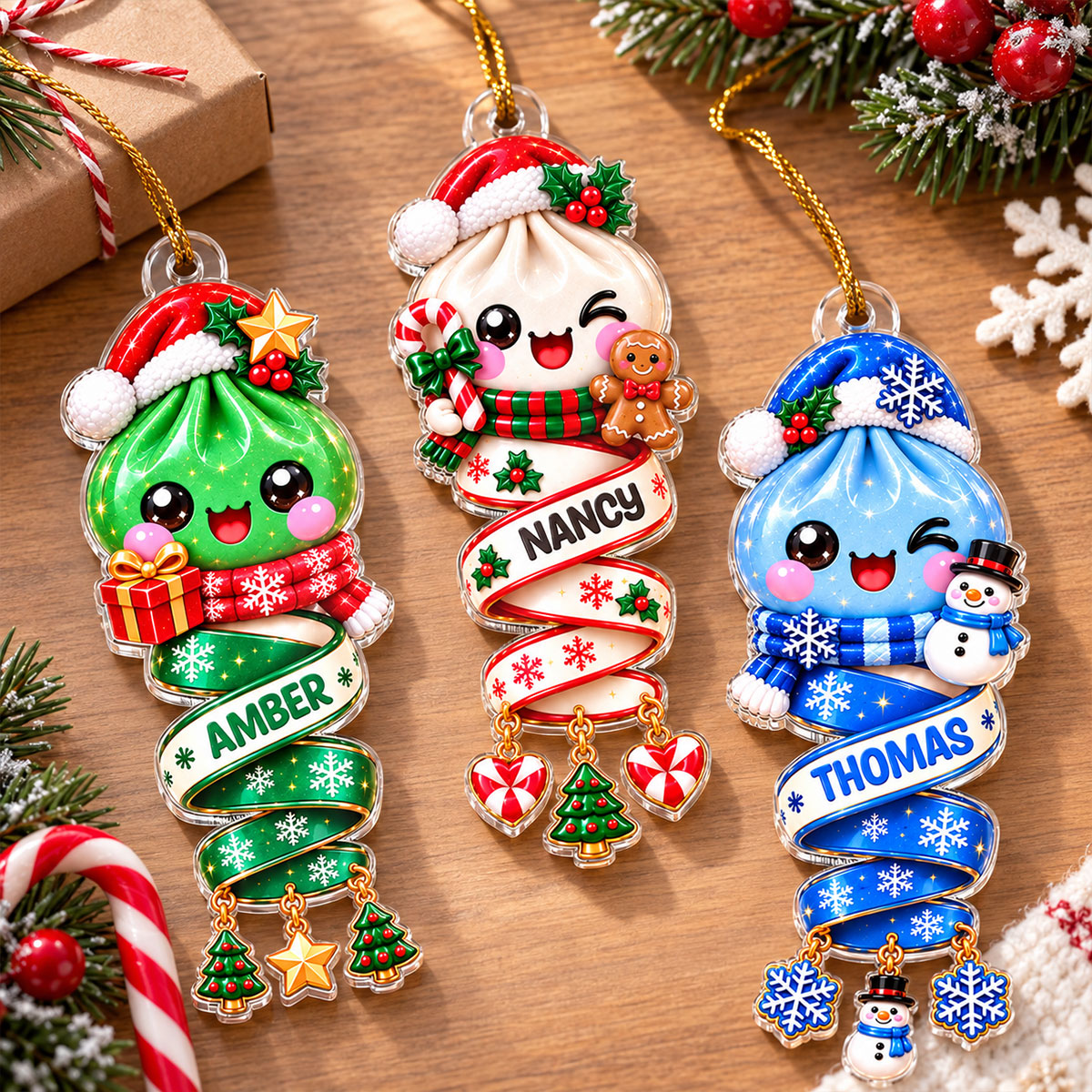 Cute Dumpling Kids Character - Personalized Acrylic Ornament - Christmas Gift for Daughter, Son, Kids