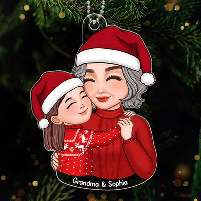 Cute Grandkid Hugging Grandma Christmas Gift For Granddaughter Grandson Personalized Acrylic Ornament