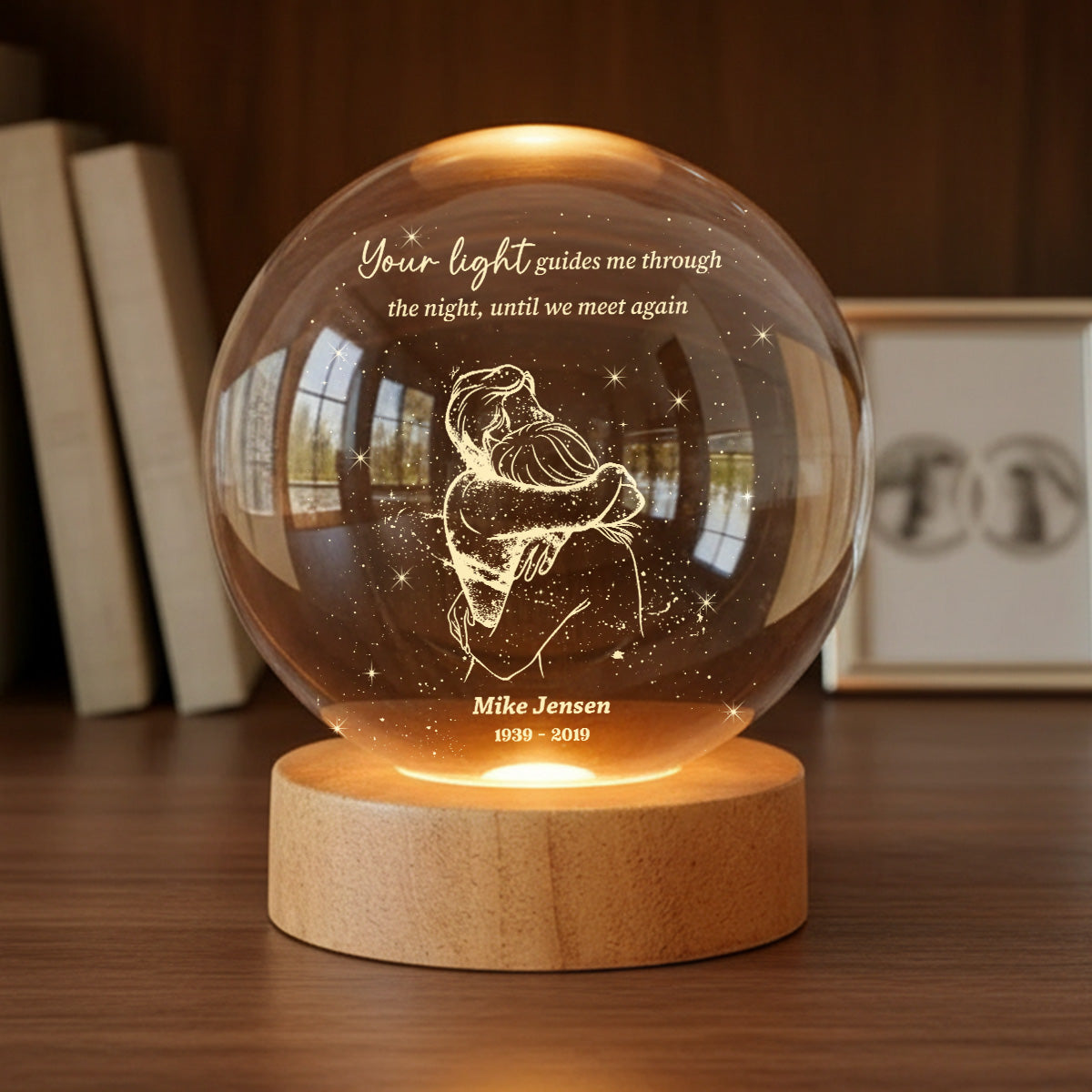 A Piece Of My Heart Lives in Heaven Couple Hugging - Personalized Crystal Ball LED Night Light - Memorial Remembrance Keepsake