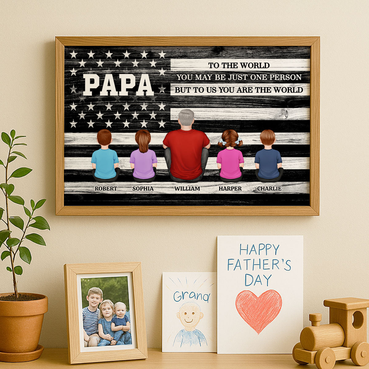 Nation Flag Grandpa And Kids Sitting Personalized Poster| Heartfelt Father's Day Gift For Grandpa