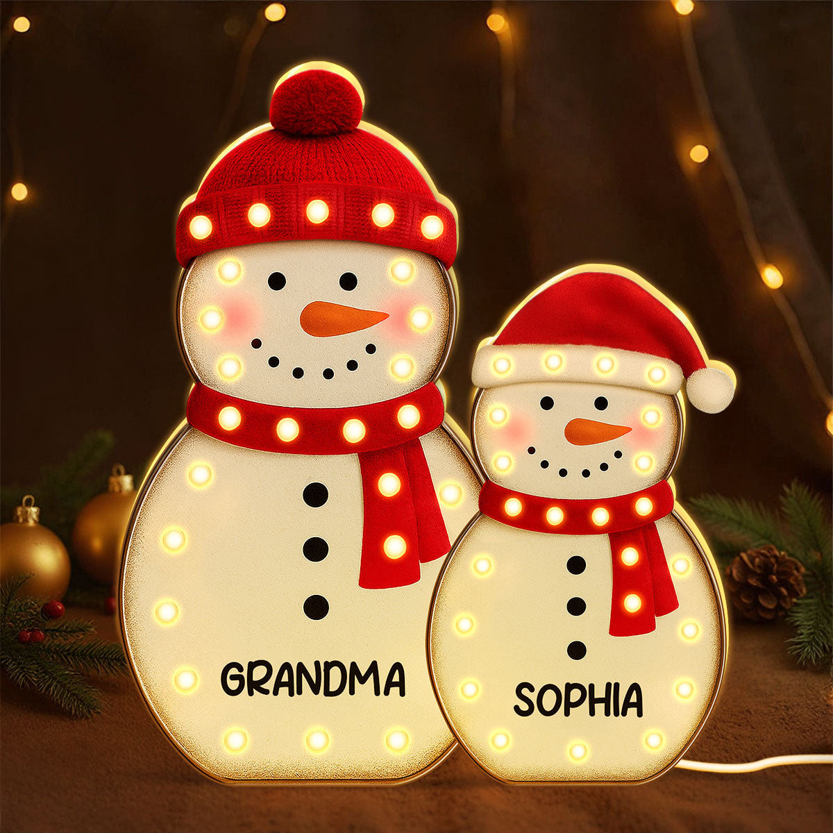 Snowman Grandma Grandkids Marquee Effect Personalized LED Light Box, Christmas Gift
