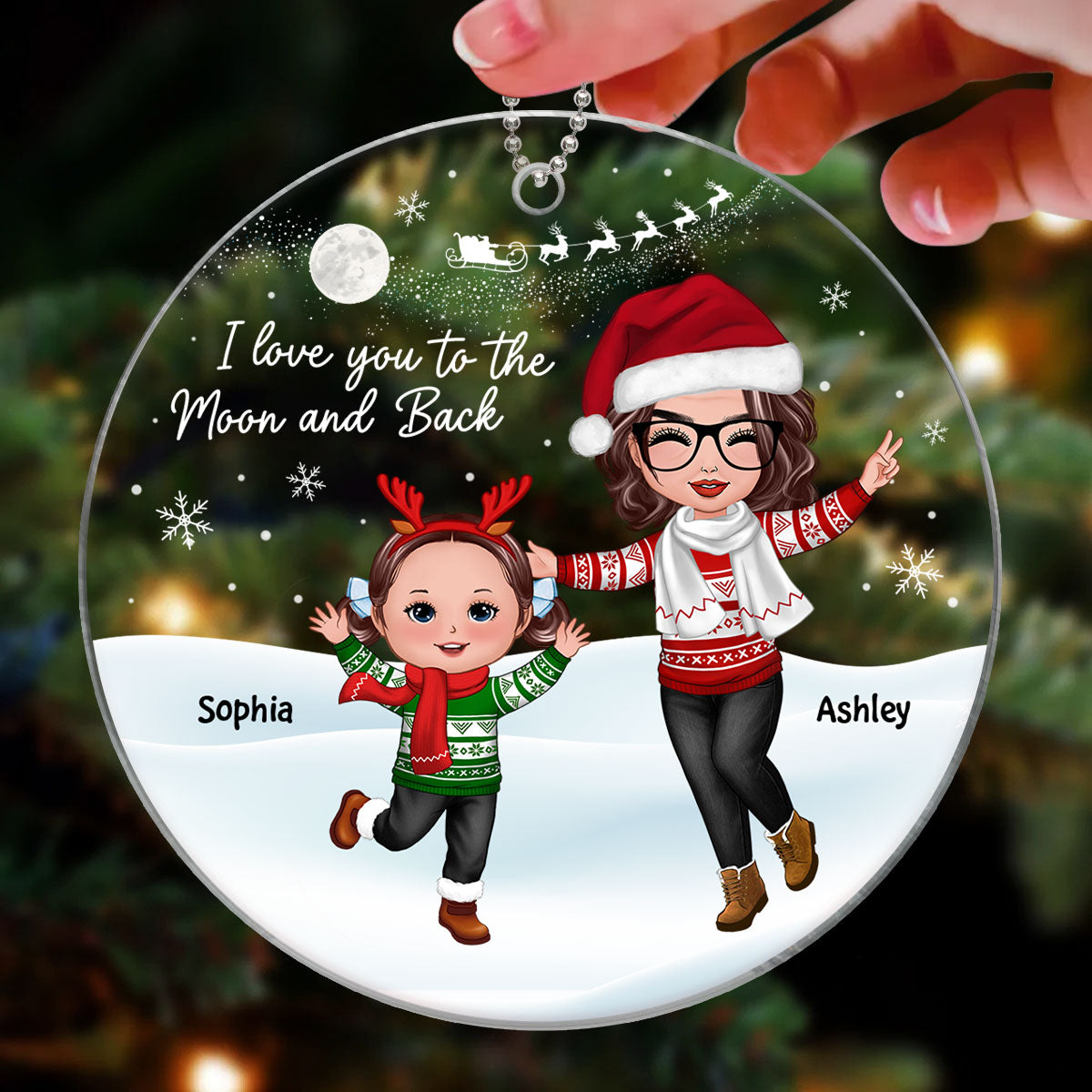 Happy Doll Grandma & Grandkid In Snow Christmas Gift For Granddaughter Grandson Personalized Acrylic Ornament