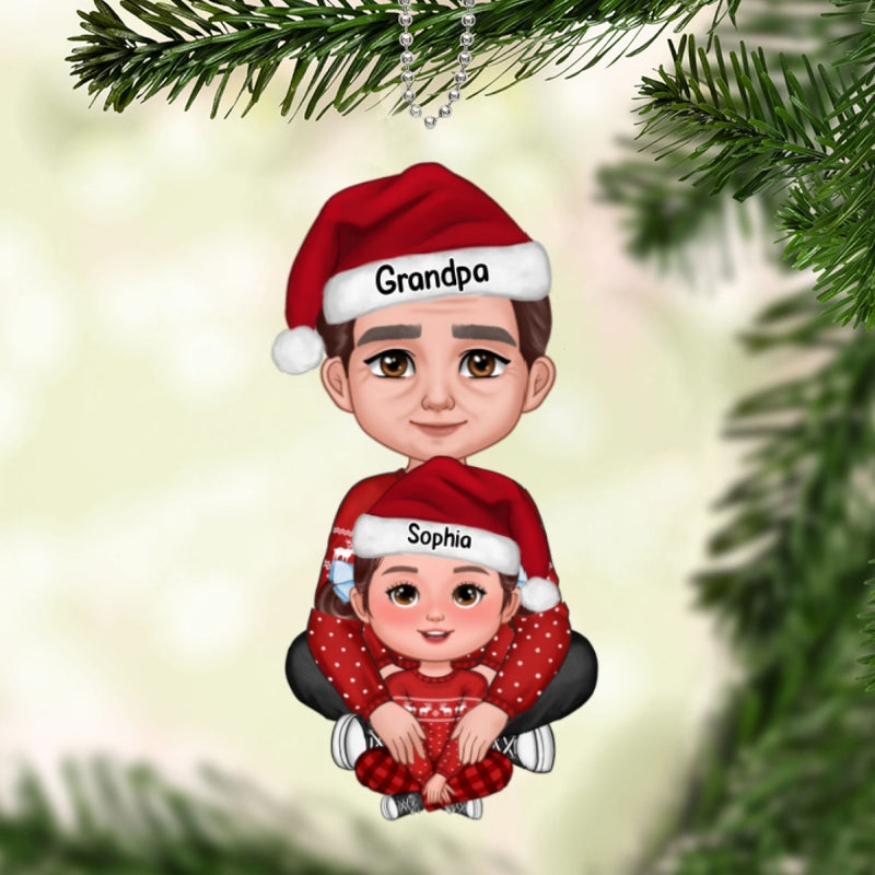 Grandpa & Grandkid Sitting In Lap Christmas Gift For Granddaughter Grandson Personalized Acrylic Ornament