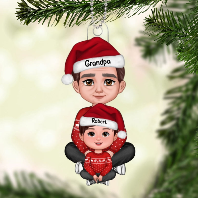 Grandpa & Grandkid Sitting In Lap Christmas Gift For Granddaughter Grandson Personalized Acrylic Ornament