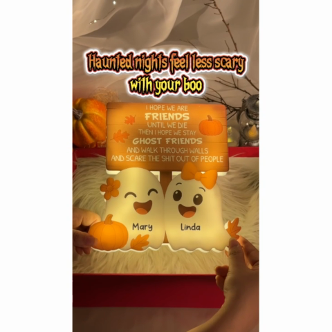 Halloween Cute Funny Boo Ghost Besties Personalized LED Light Box, Halloween Gift For Besties