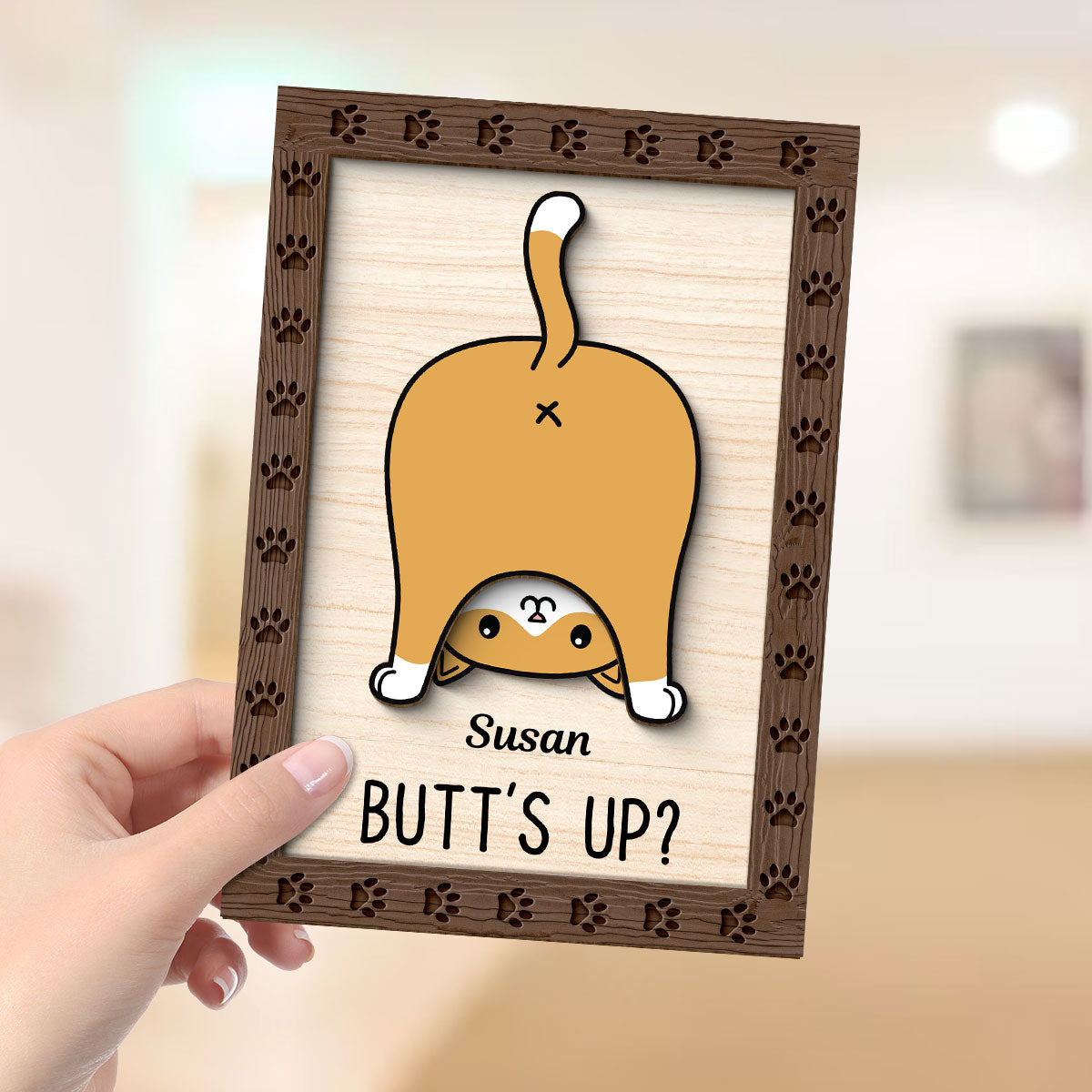 Funny Cat Butt Personalized 2-layer Wooden Plaque