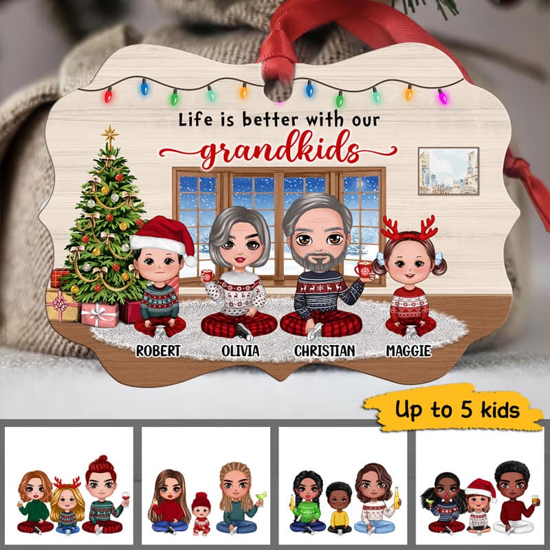 Doll Grandma Grandpa Grandkids In House Personalized Christmas Ornament