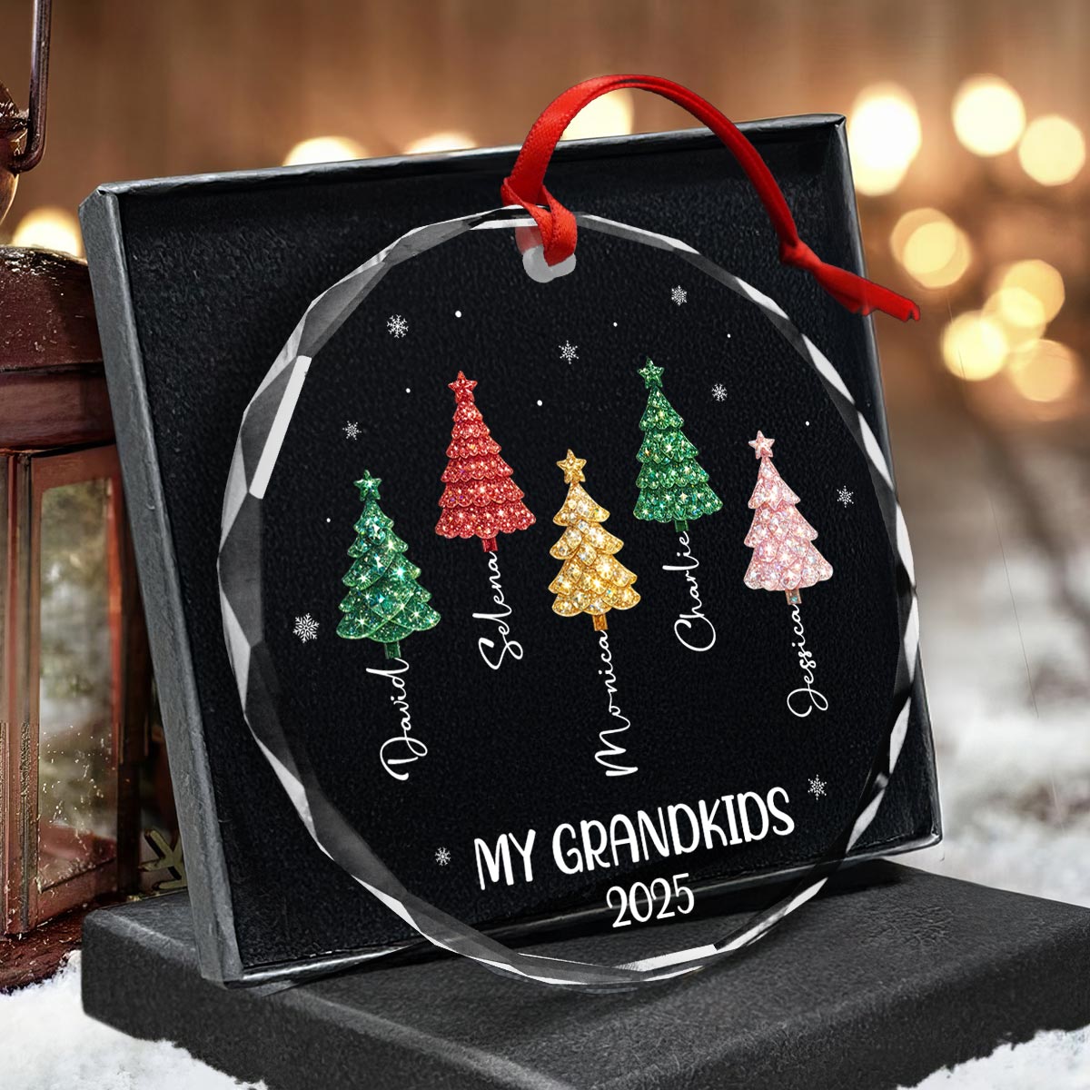 My Grandkids 3D Crystal Effect Christmas Tree - Personalized Glass Ornament - Christmas Gift for Grandma