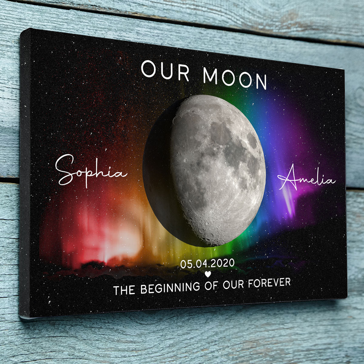 Our Moon LGBTQ Couple Gift Moon Phase Art Personalized Canvas, Pride Month Gift, Anniversary Gift