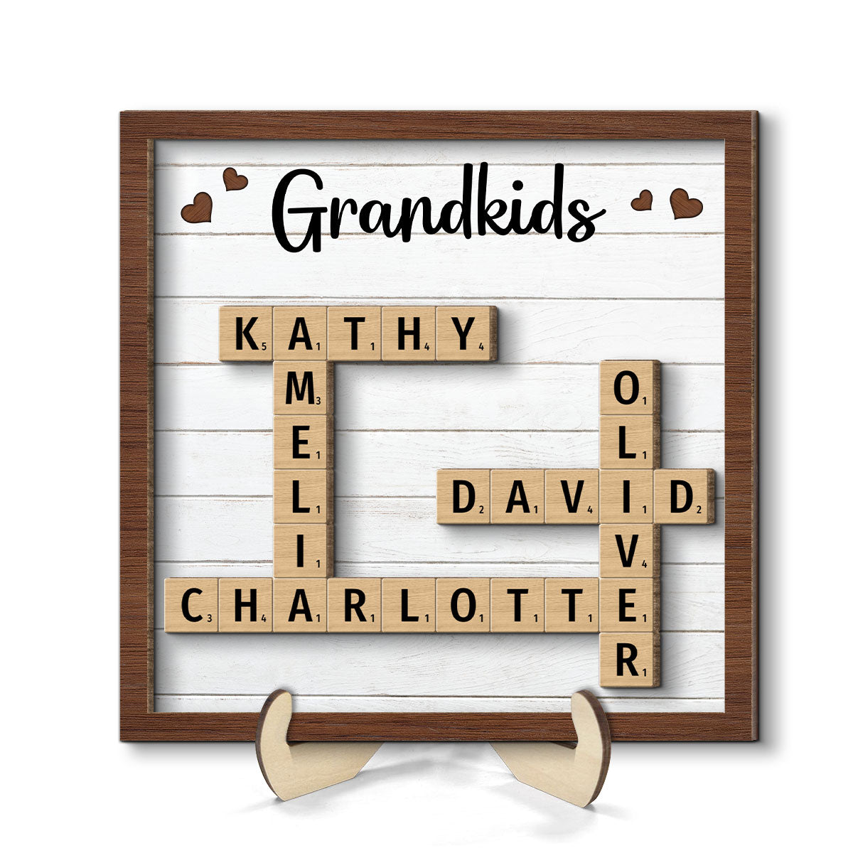Grandkids Crossword Puzzle Art - Personalized 2-Layered Wooden Plaque - Gift for Mom, Gift for Grandma, Gift for Wife