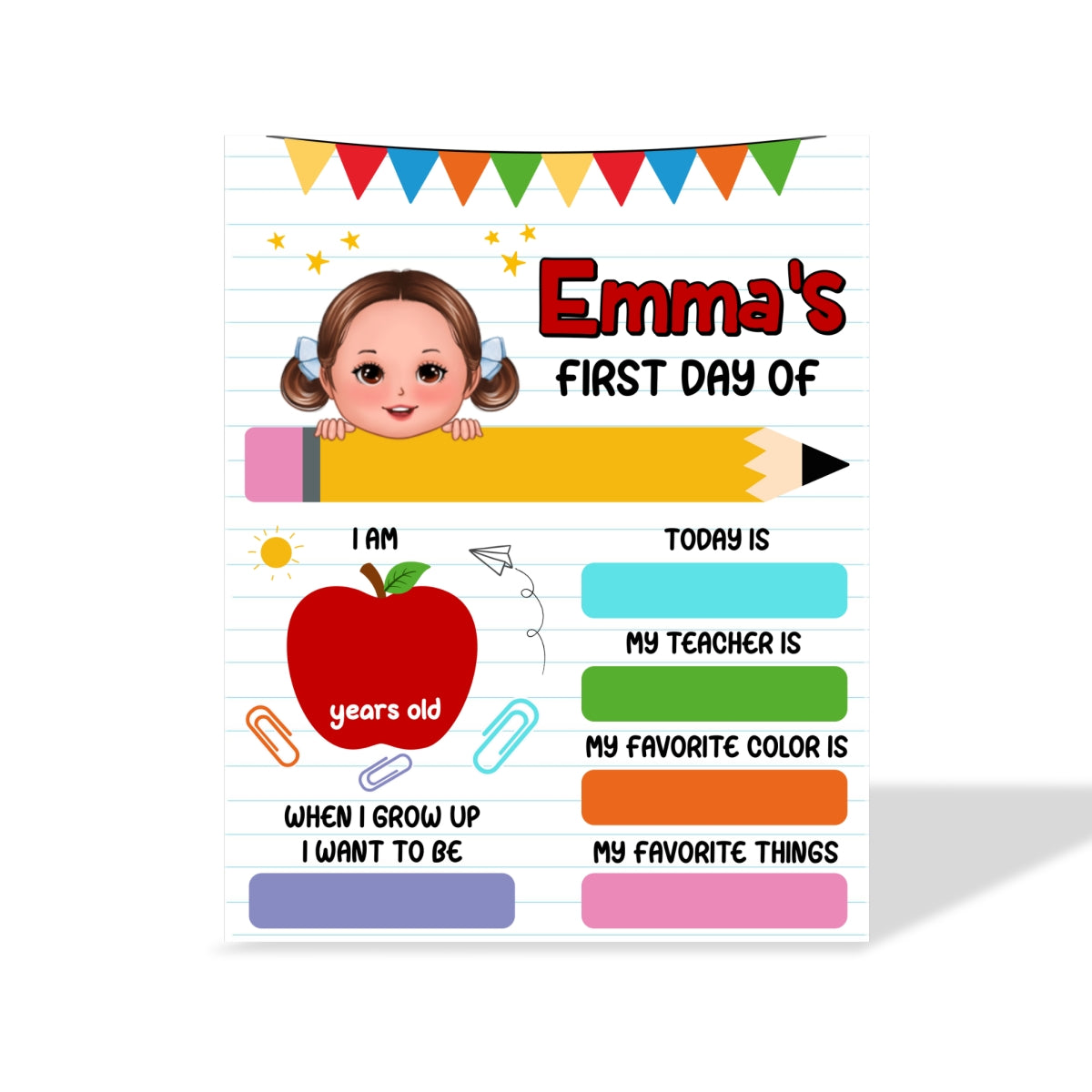 Cute Kid First Day Of School Personalized Board Sign, Editable, Reusable Back To School Sign