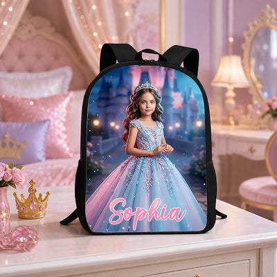 Blue Princess Portrait - Personalized Backpack - Back to School Gift for Daughter, Granddaughter, Niece