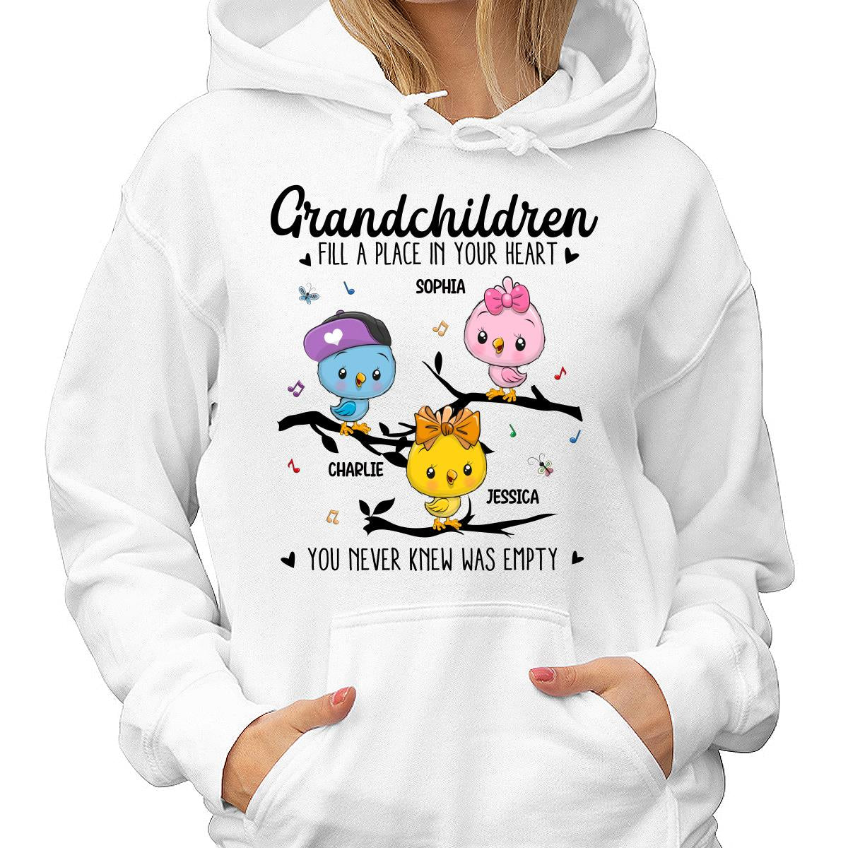 Cute Birds On Branch Grandkids Grandma Personalized Shirt