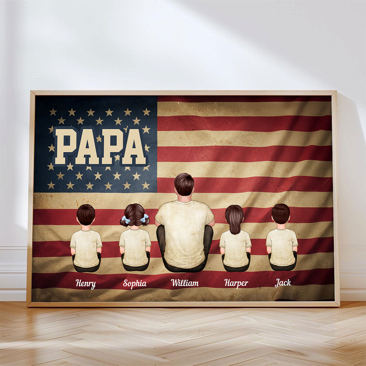 Vintage Retro Nation Flag Family Personalized Poster, Gift For Dad, Mom