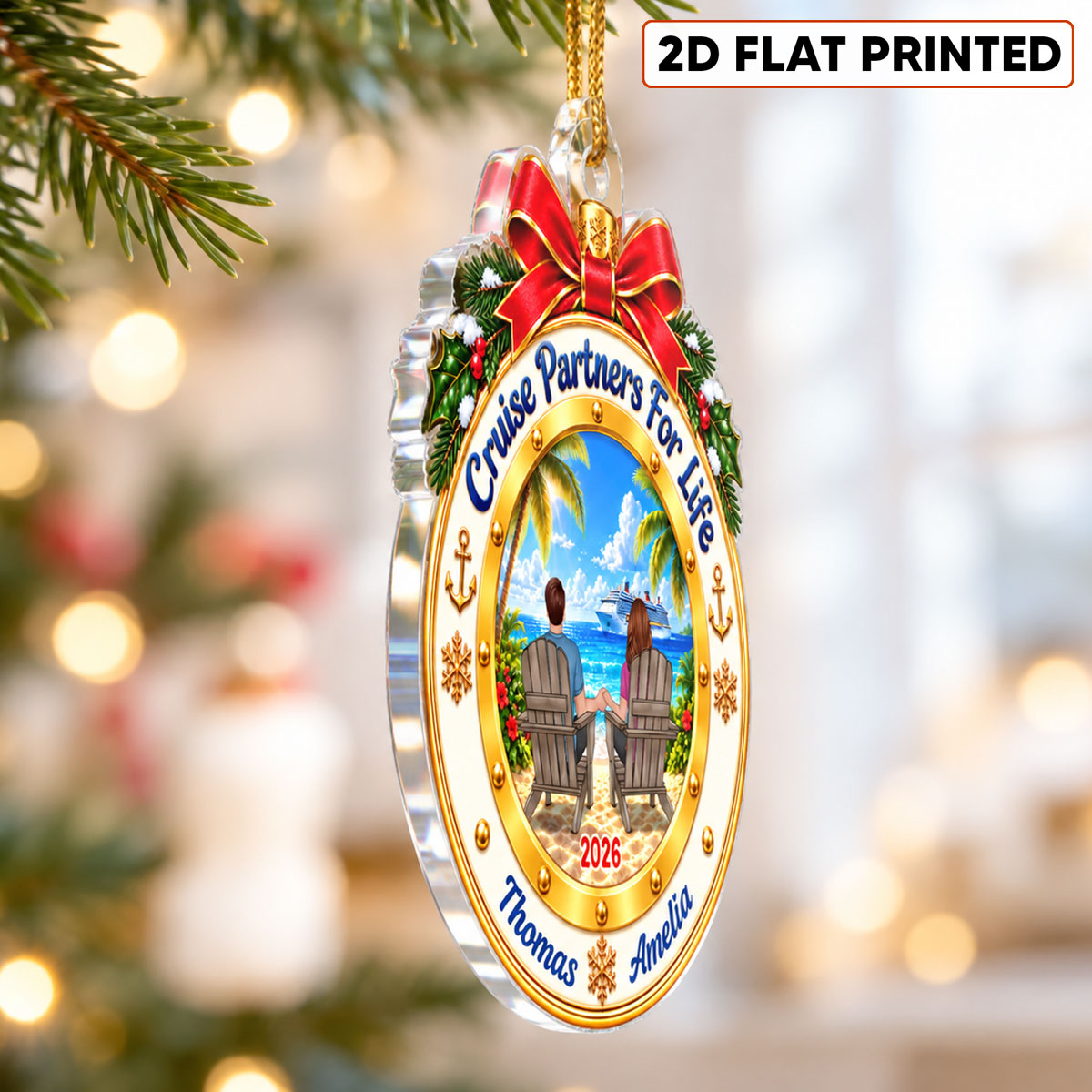 Cruise Partners For Life - Personalized Acrylic Ornament - Christmas Gift For Cruise Lovers, Couples, Husband, Wife