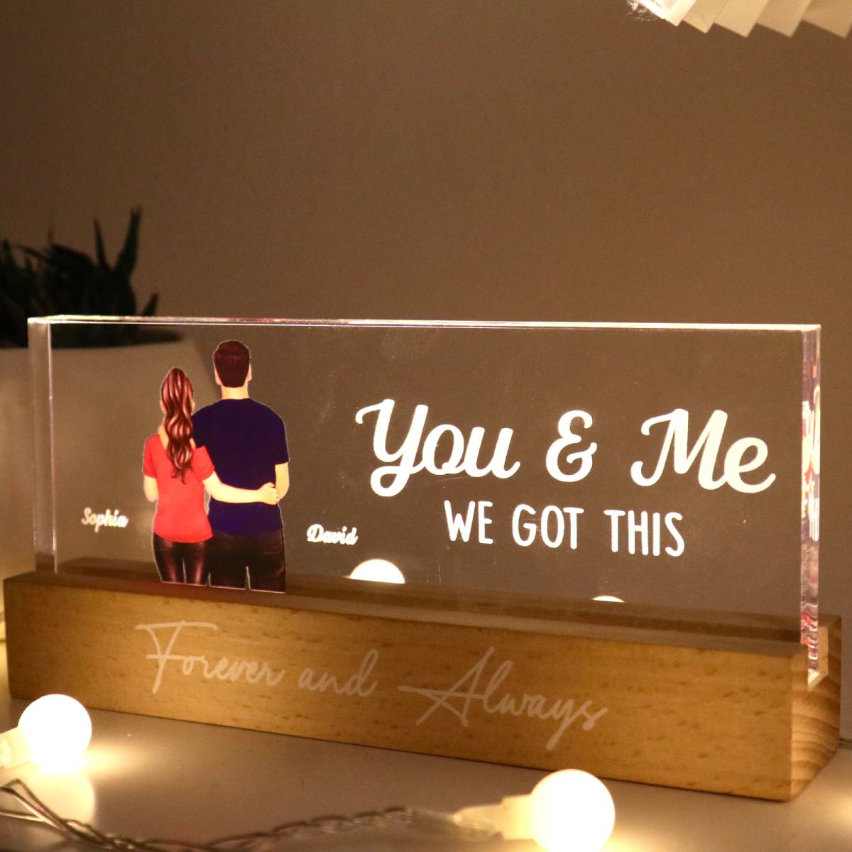 Back View Couple Gift For Him Gift For Her Personalized Acrylic Block LED Night Light
