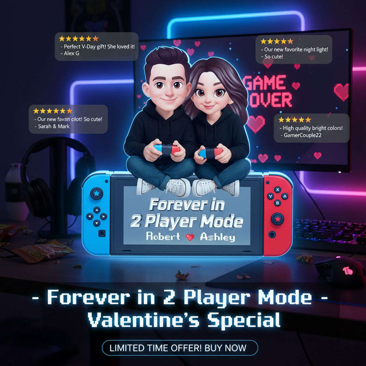 Forever In 2 Player Mode Gaming Couple - Personalized Light Box - Heartfelt Valentine, Anniversary Gift For Gamers, For Him, For Her