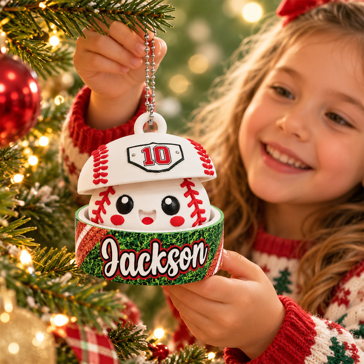 Custom Baseball Cute Dumpling - Personalized 3D Printed Baseball Figurine Ornament - Christmas Gift for Daughter, Son, Grandkids