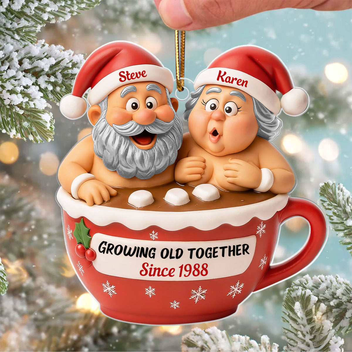 Custom Funny Couple Growing Old Together - Personalized Acrylic Ornament - Christmas Gift for him, for her