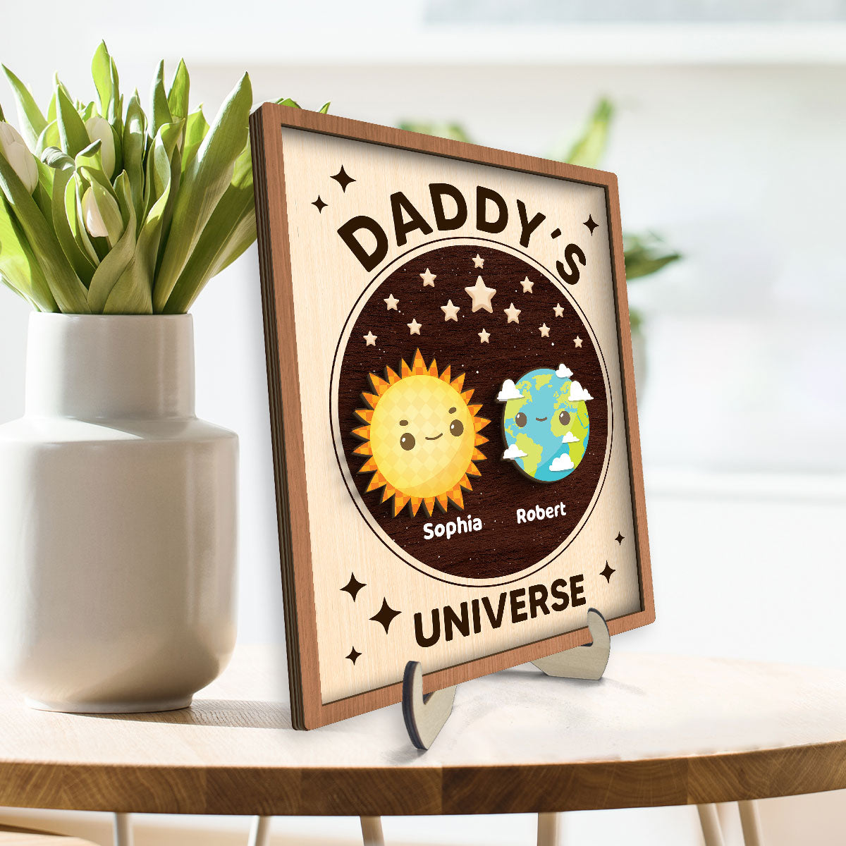 Daddy's Universe Father's Day Gift Personalized 2-Layer Wooden Plaque