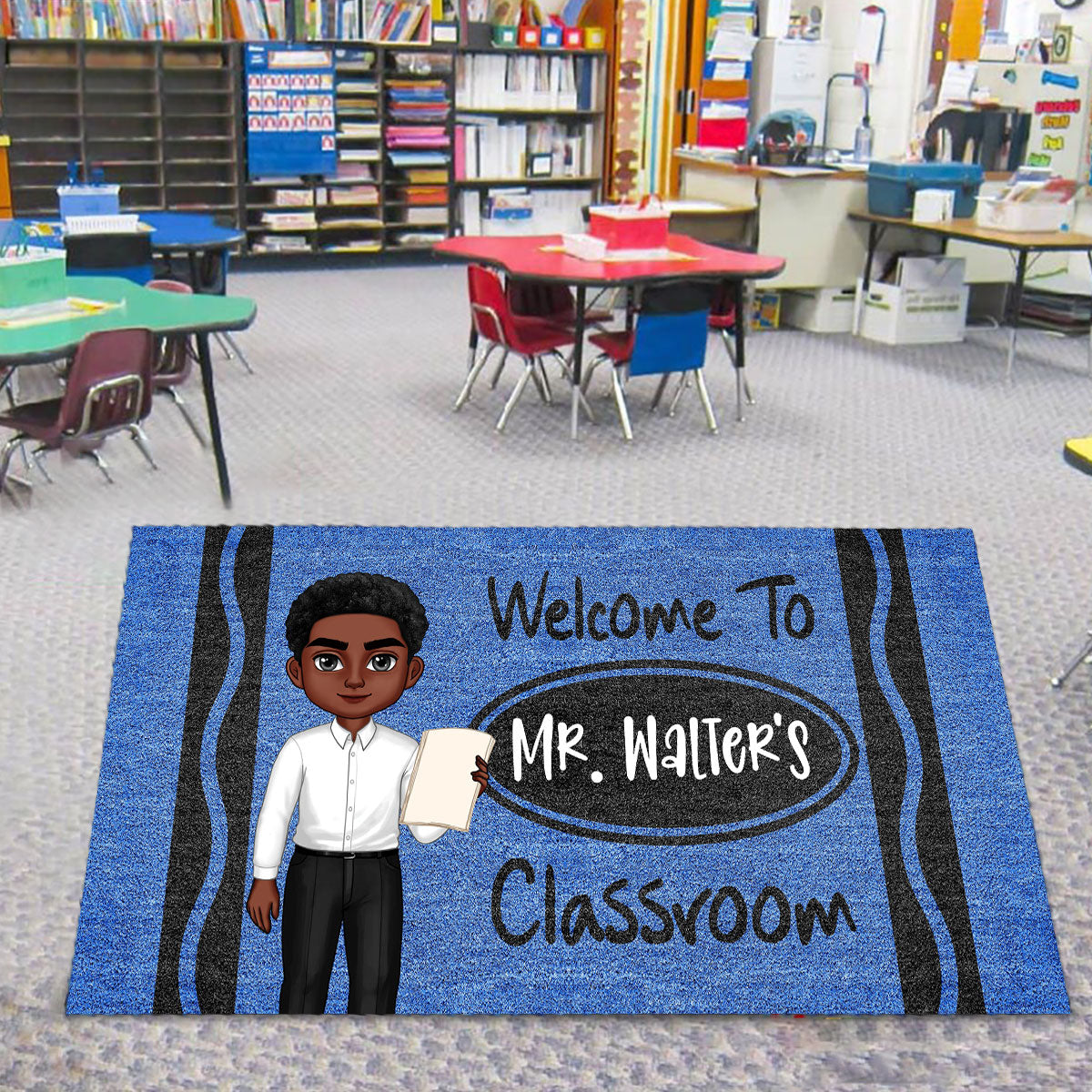 Teacher Welcome To Classroom Crayon Pattern Cute - Personalized Doormat - Back To School Gift, Classroom Decoration
