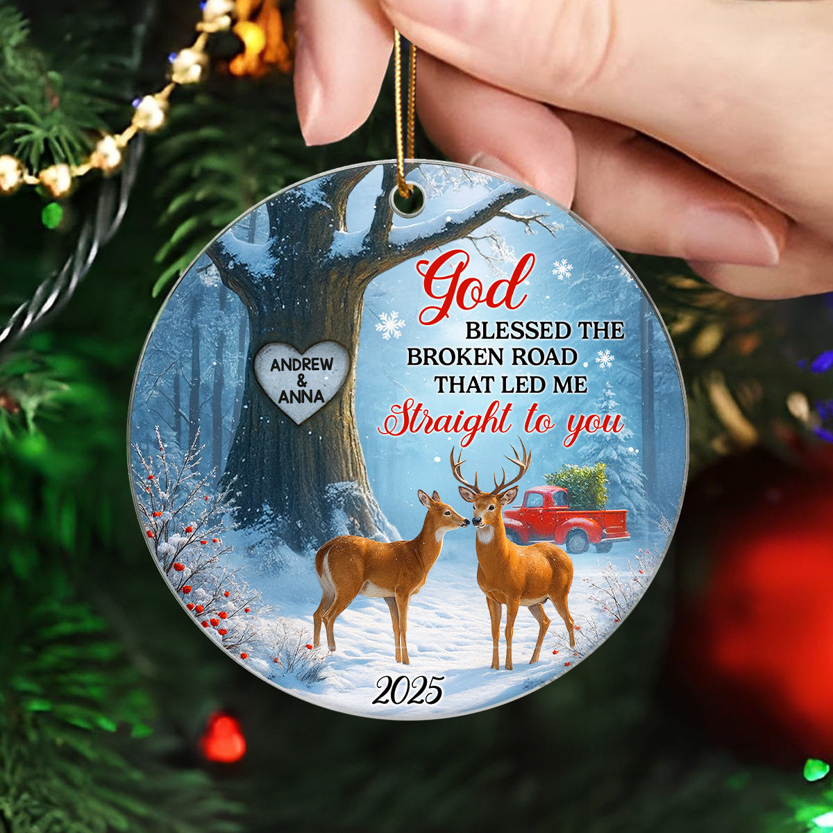 God Bless the Broken Road Couple Personalized Acrylic Ornament, Christmas Gift for Couples