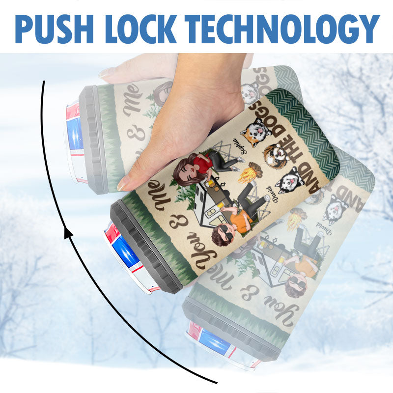 Doll Couple Camping With Dogs Personalized 4 In 1 Can Cooler