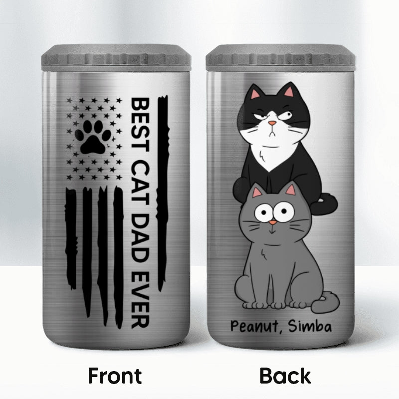 Best Cat Dad Ever Nation Flag Funny Cute Cats Personalized 4 In 1 Can Cooler