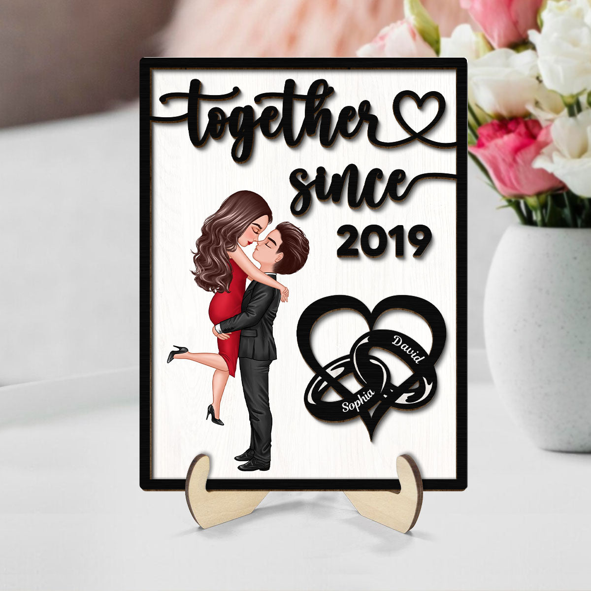 Together Since Couple Rings Valentine‘s Day Gift For Him For Her Personalized 2-Layer Wooden Plaque