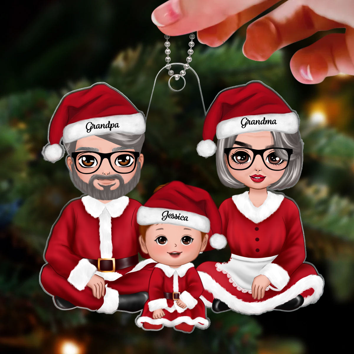 Christmas Doll Grandma Grandpa Claus Baby's First Christmas Acrylic Ornament - Personalized Gift For Grandma, Grandpa