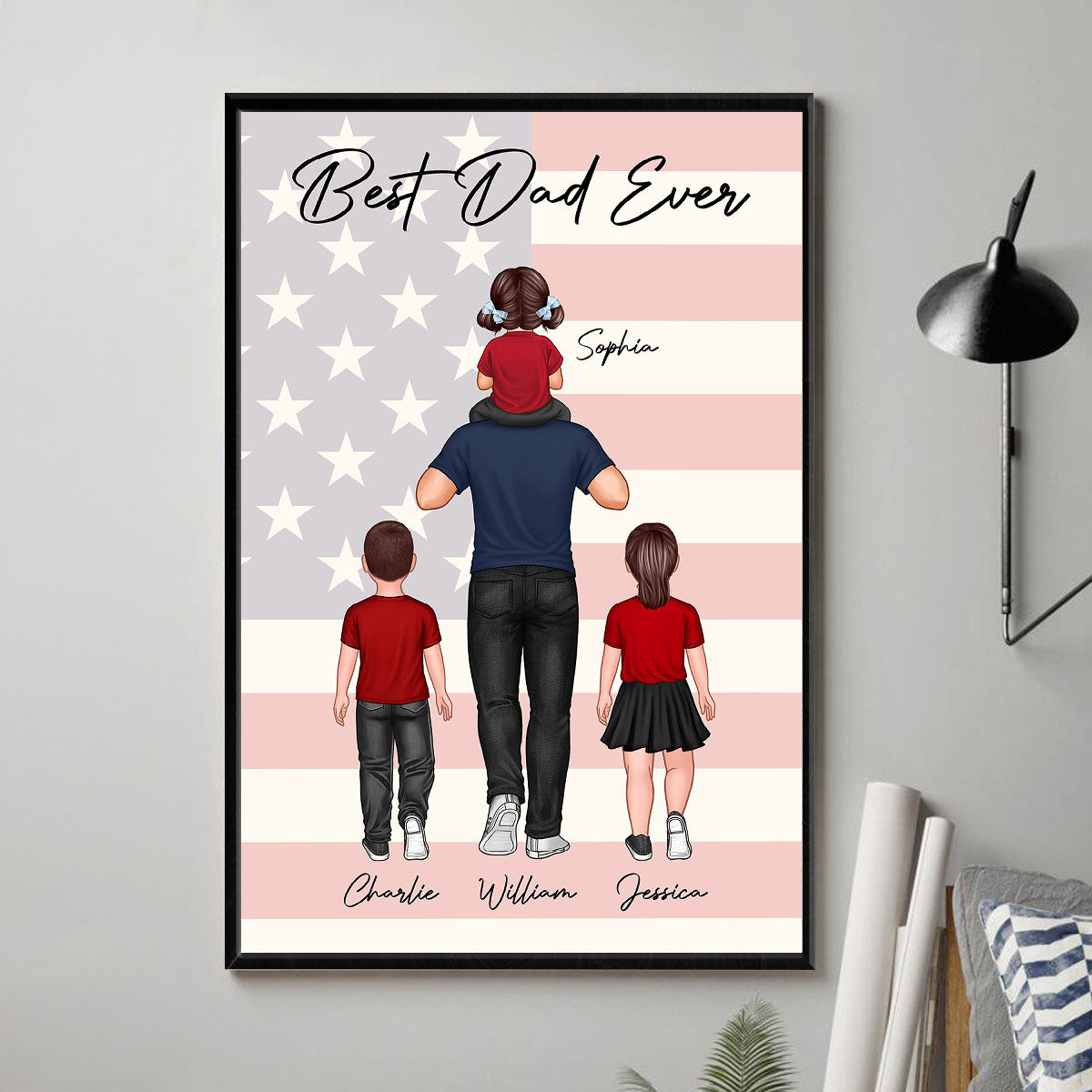 Nation Flag Dad Piggy Back Personalized Vertical Poster