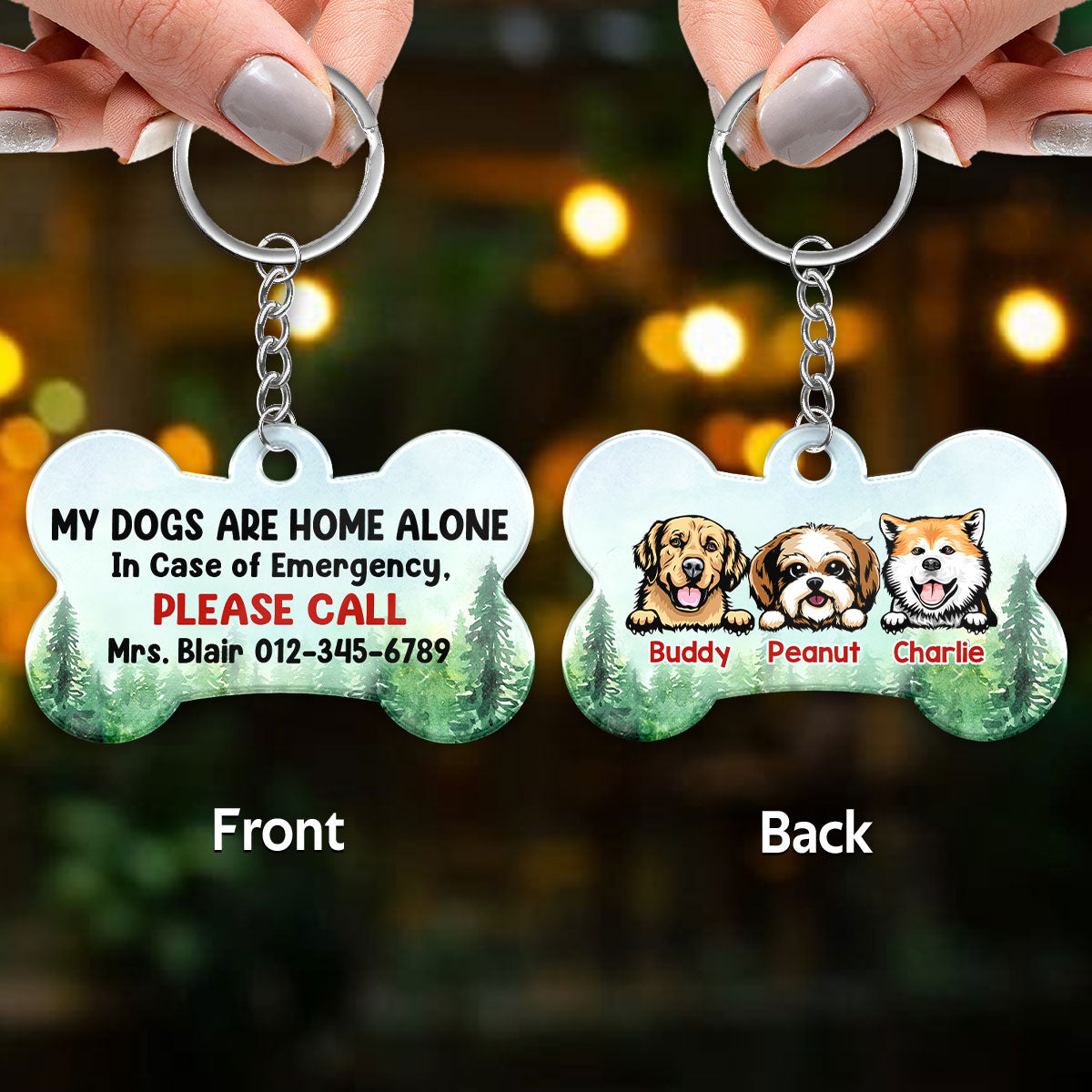 Forest Landscape My Pets Home Alone Peeking Dog Cat Personalized Acrylic Keychain