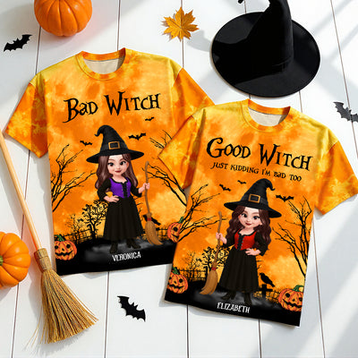 Halloween Witch Besties Good Witch Bad Witch Matching Personalized 3D Shirt