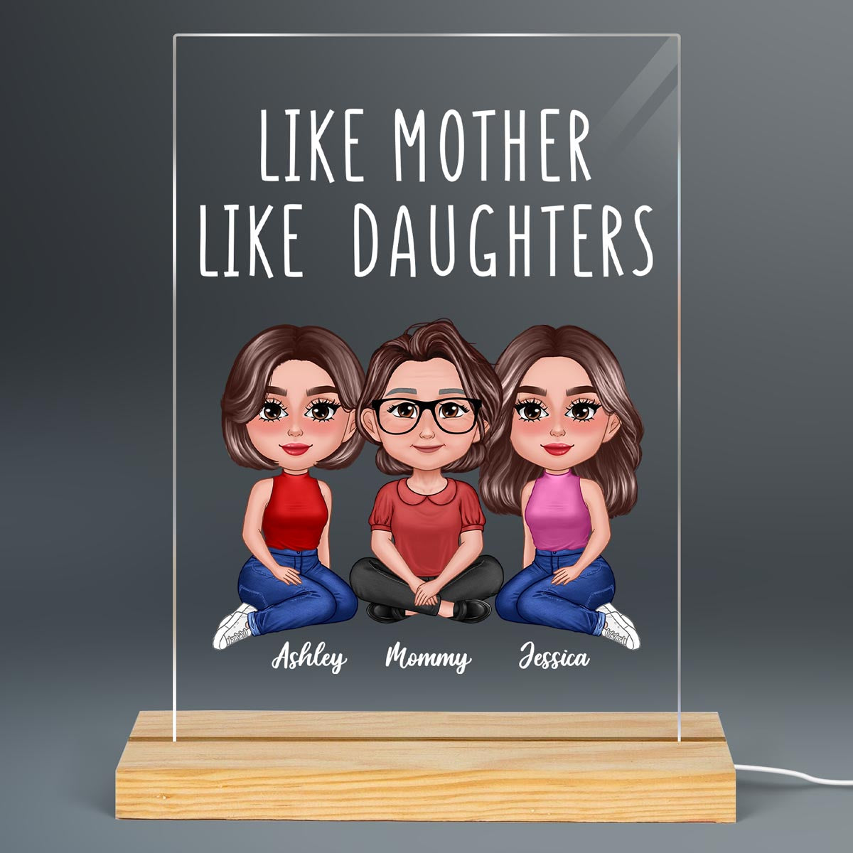 Pretty Doll Like Mother Like Daughters Doll Mom And Daughters Personalized Rectangle Acrylic Plaque LED Lamp Night Light
