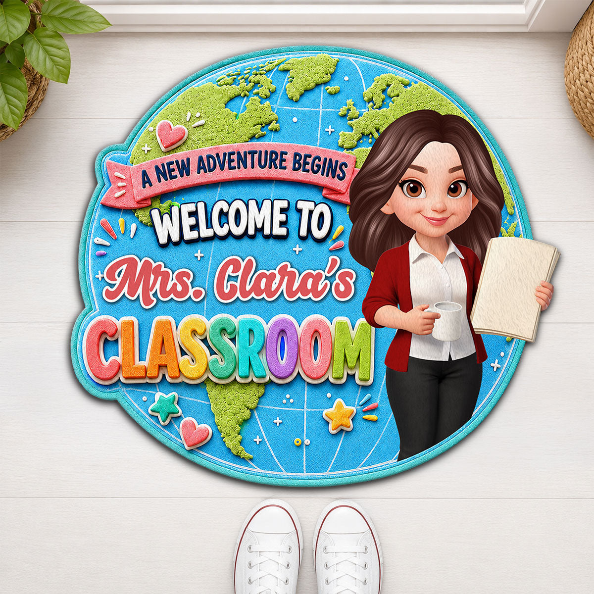 Globe Teacher Welcome To Classroom - Personalized Doormat - Back To School Gift For Teacher, Classroom Decor