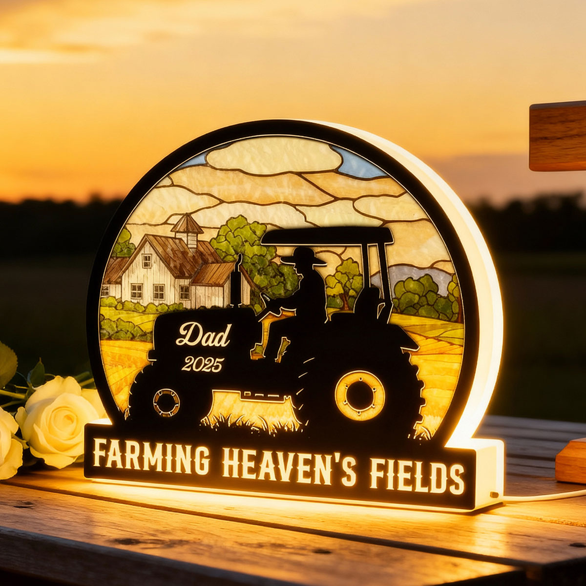Farming In Heaven Memorial - Personalized Light Box - Memorial Keepsake For Family
