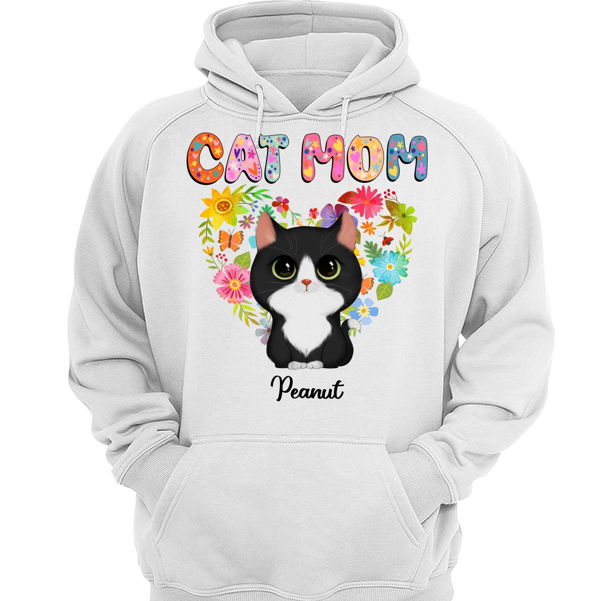 Cat Mom Floral Heart Watercolor Cute Cats Personalized Shirt