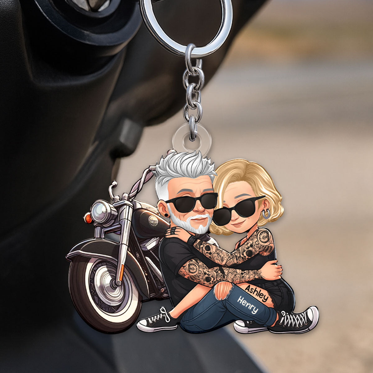 Biker 3D Cartoon Effect Couple Personalized Acrylic Keychain, Gift for her, Gift for him, Motorcycle Lovers