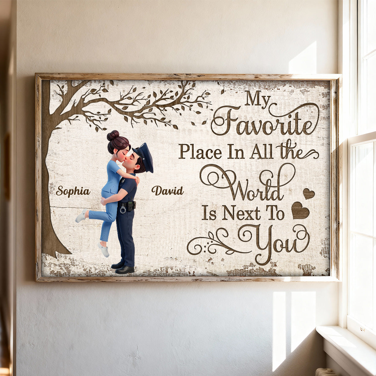 Eternal Love Proud Hero Couple Hugging Kissing Under Tree - Personalized Poster - Valentine's Day Gift For Couple, For Him, For Her, Nurse, Police, Firefighter, Army